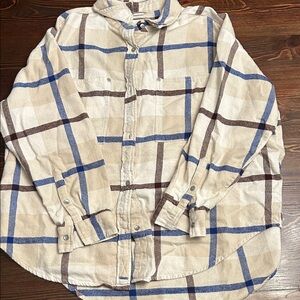 Aerie Cream and Blue Plaid Shirt